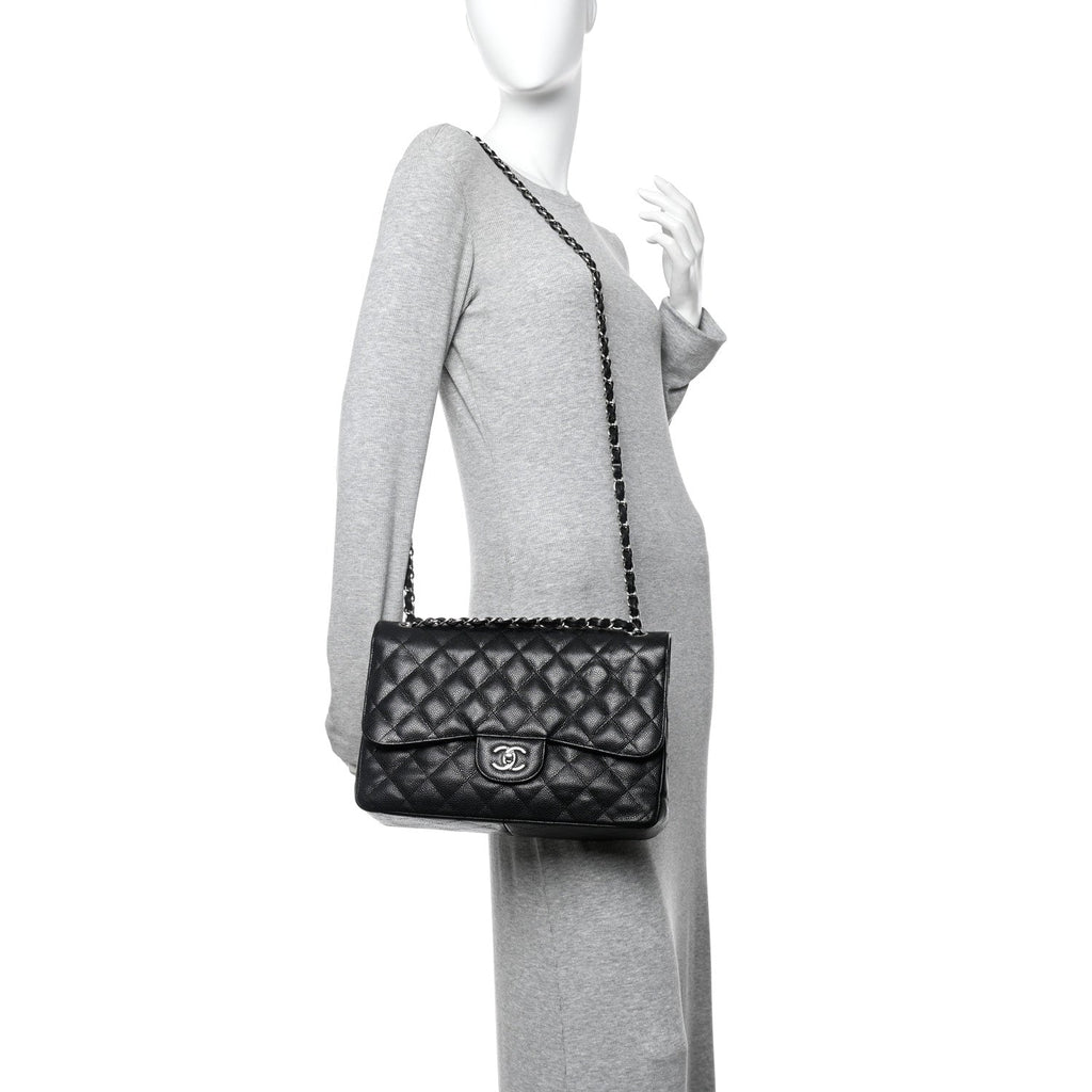 Caviar Quilted Jumbo Double Flap Black