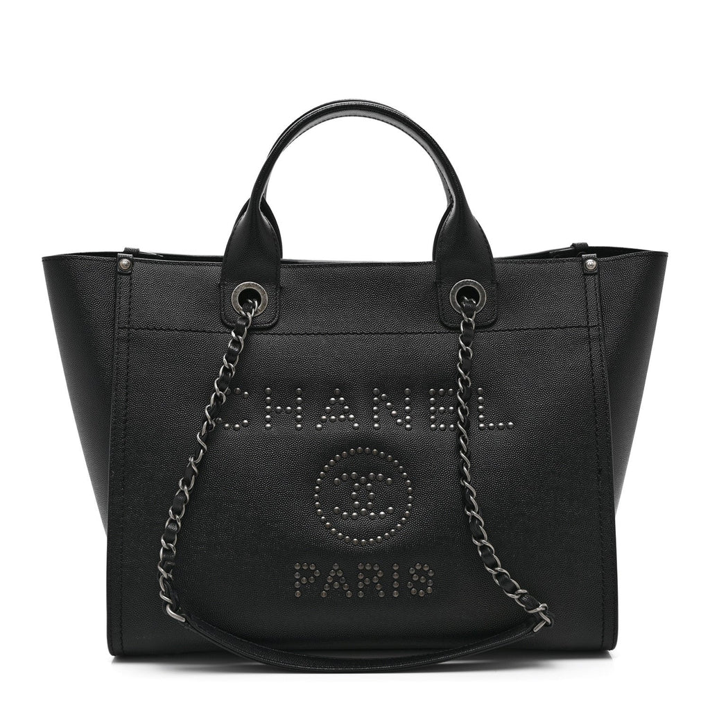 Caviar Small Studded Deauville Tote Black