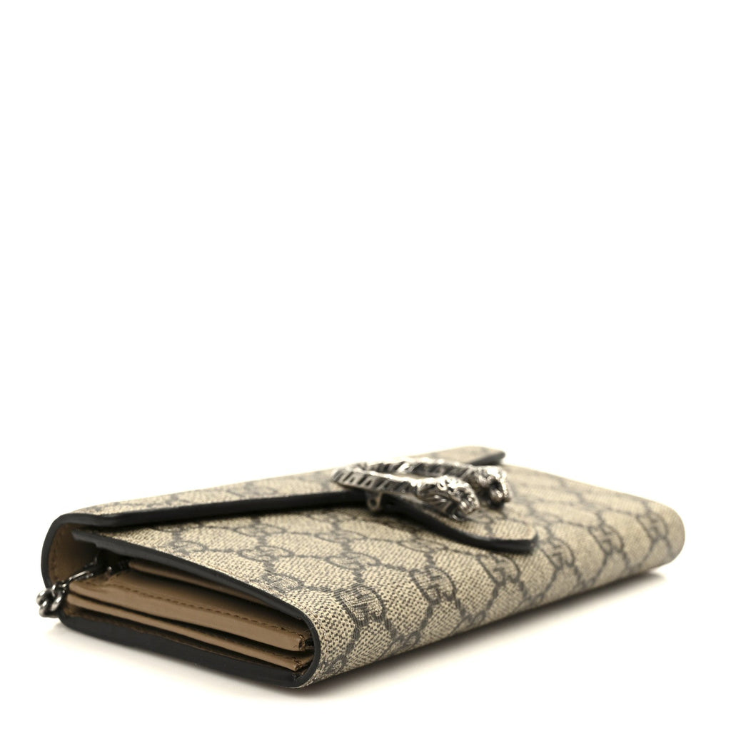 GG Supreme Monogram Dionysus Chain Clutch Wallet Beige Taupe