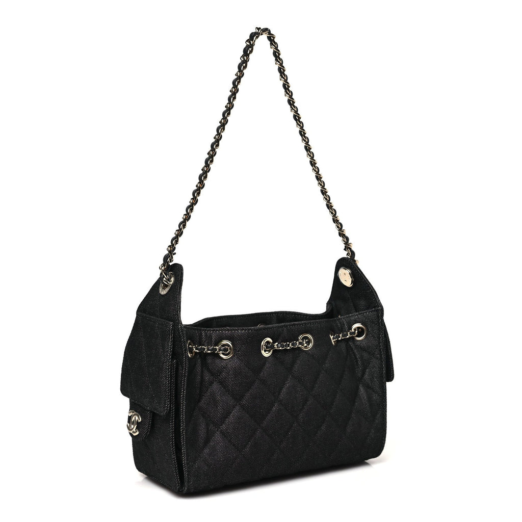 Denim Quilted Mini Chanel 25 Handbag Dark Blue