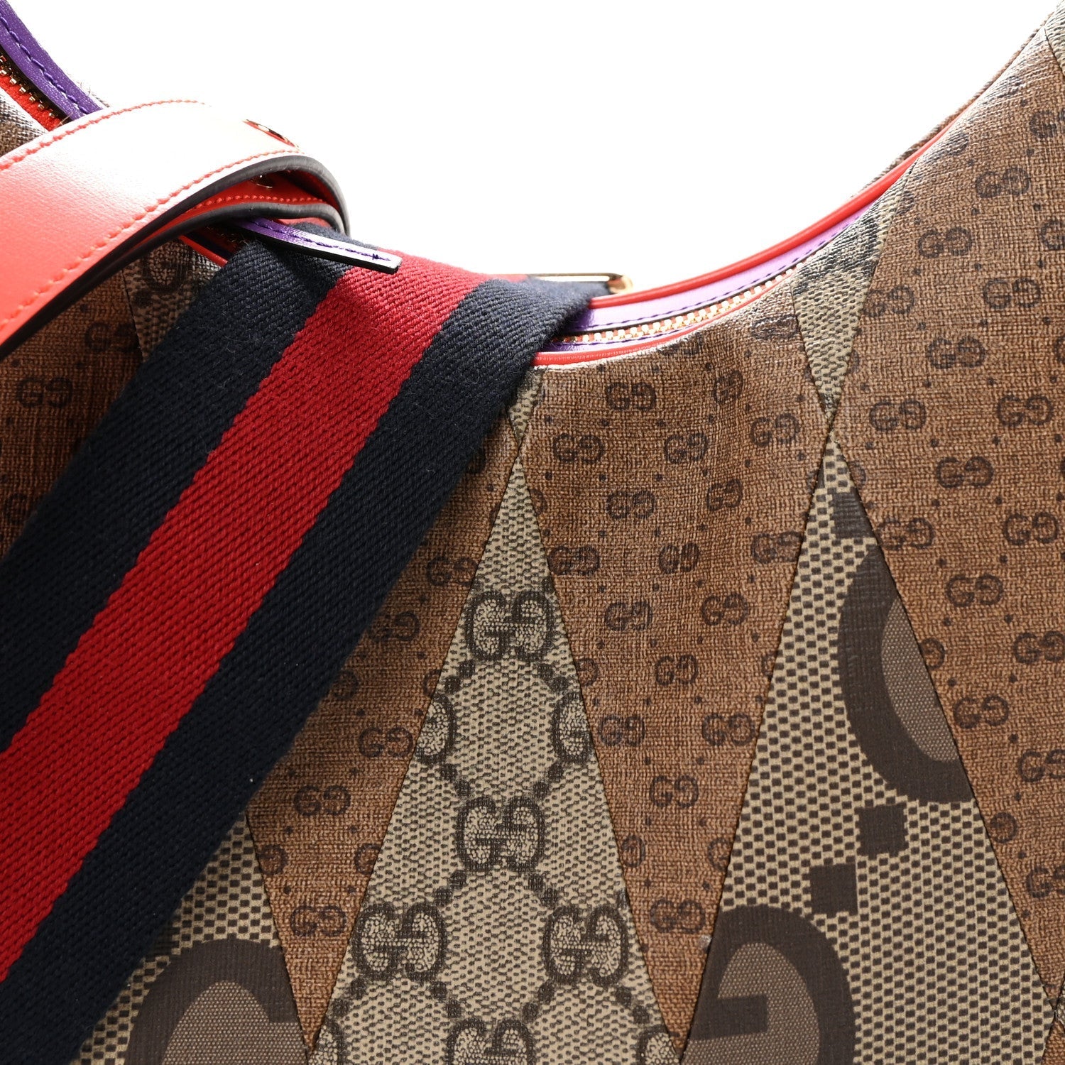 GG Supreme Monogram Mix Monogram Web Patchwork Large Attache Shoulder Bag Beige Multicolor