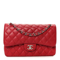 Caviar Quilted Jumbo Double Flap Dark Red