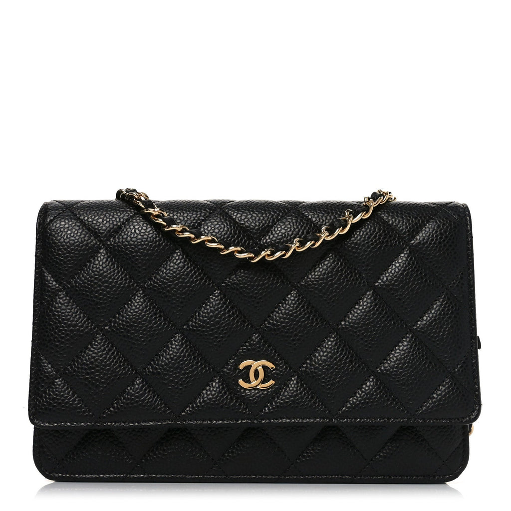 Caviar Quilted Wallet on Chain WOC Black