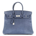 Matte Porosus Crocodile 18K White Gold Diamond Birkin 35 Bleu Brighton