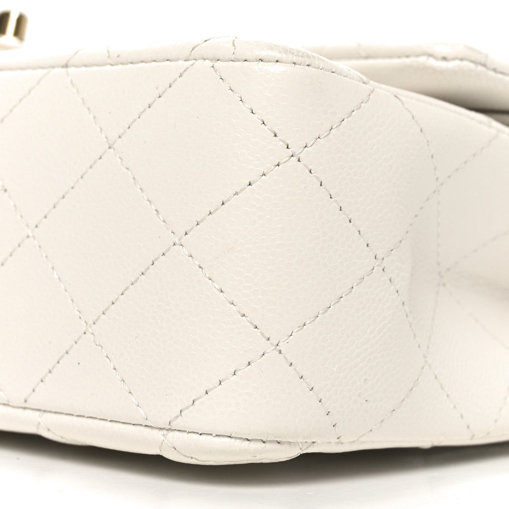 Caviar Quilted Medium Double Flap White
