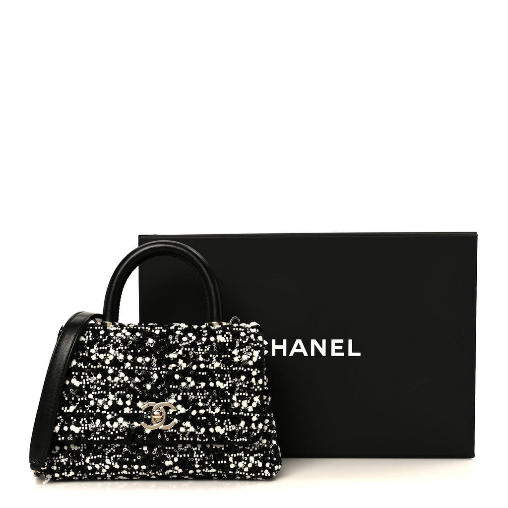 Lambskin Sequin Beaded Extra Mini Coco Handle Flap Black White