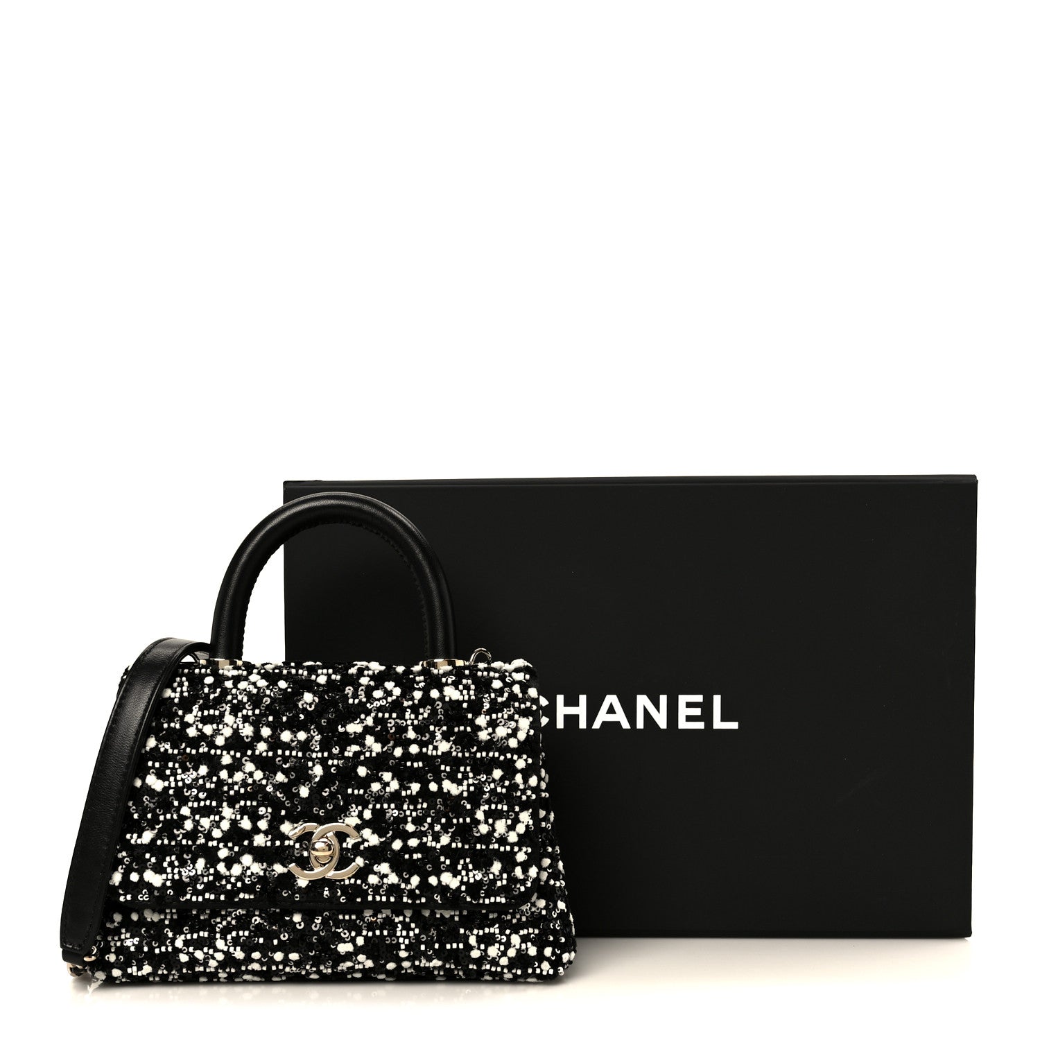 Lambskin Sequin Beaded Extra Mini Coco Handle Flap Black White