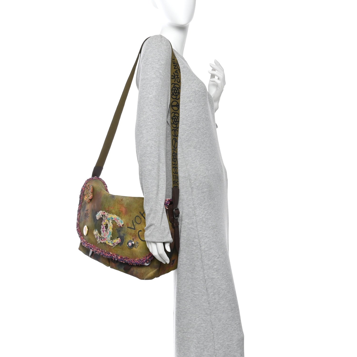 Washed Toile Large Graffiti On The Pavements Messenger Khaki Multicolor