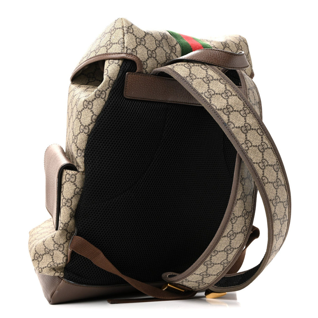 GG Supreme Monogram Medium Ophidia Double Buckle Backpack Brown