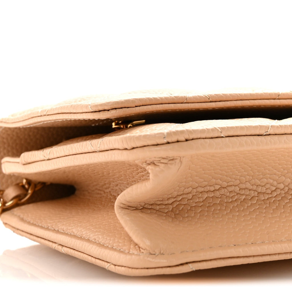 Caviar Quilted Wallet on Chain WOC Beige