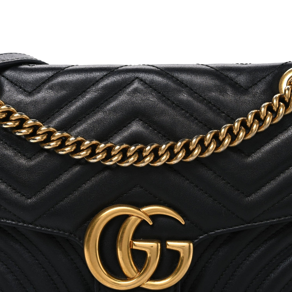 Calfskin Matelasse Small GG Marmont Shoulder Bag Black