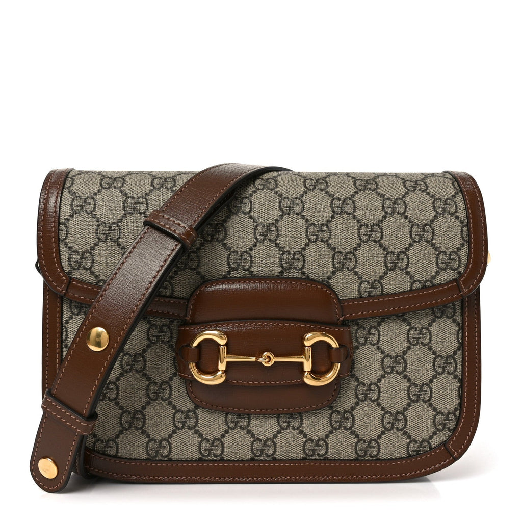 GG Supreme Monogram Horsebit 1955 Shoulder Bag Beige Brown Sugar