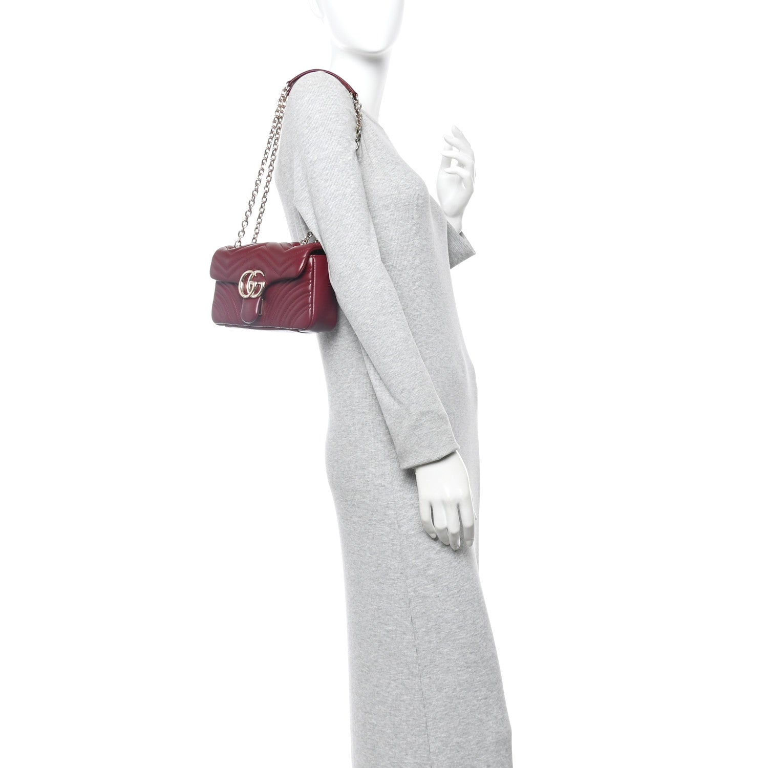 Lambskin Matelasse Small GG Marmont Shoulder Bag Rosso Ancora