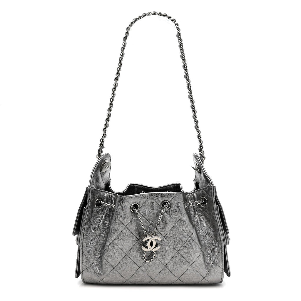 Metallic Caviar Quilted Mini Chanel 25 Handbag Anthracite