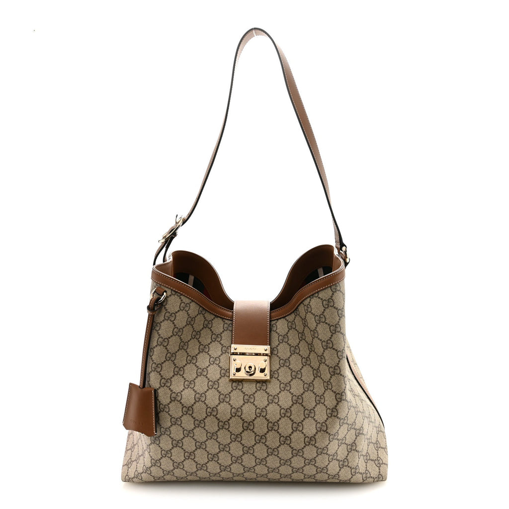 GG Icon Monogram Padlock Shoulder Bag Beige Dark Brown