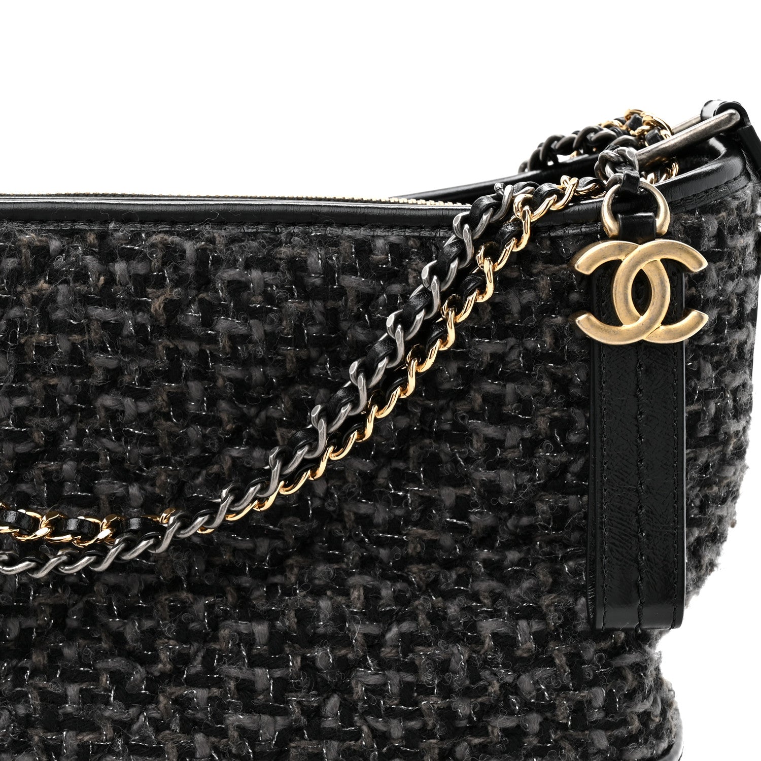 Tweed Calfskin Quilted Medium Gabrielle Hobo Black