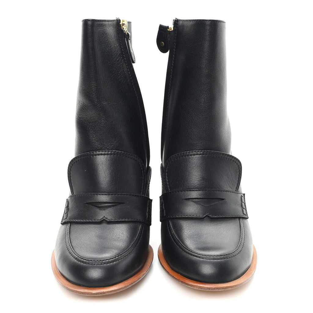 Calfskin Loafer Ankle Boots 39 Black
