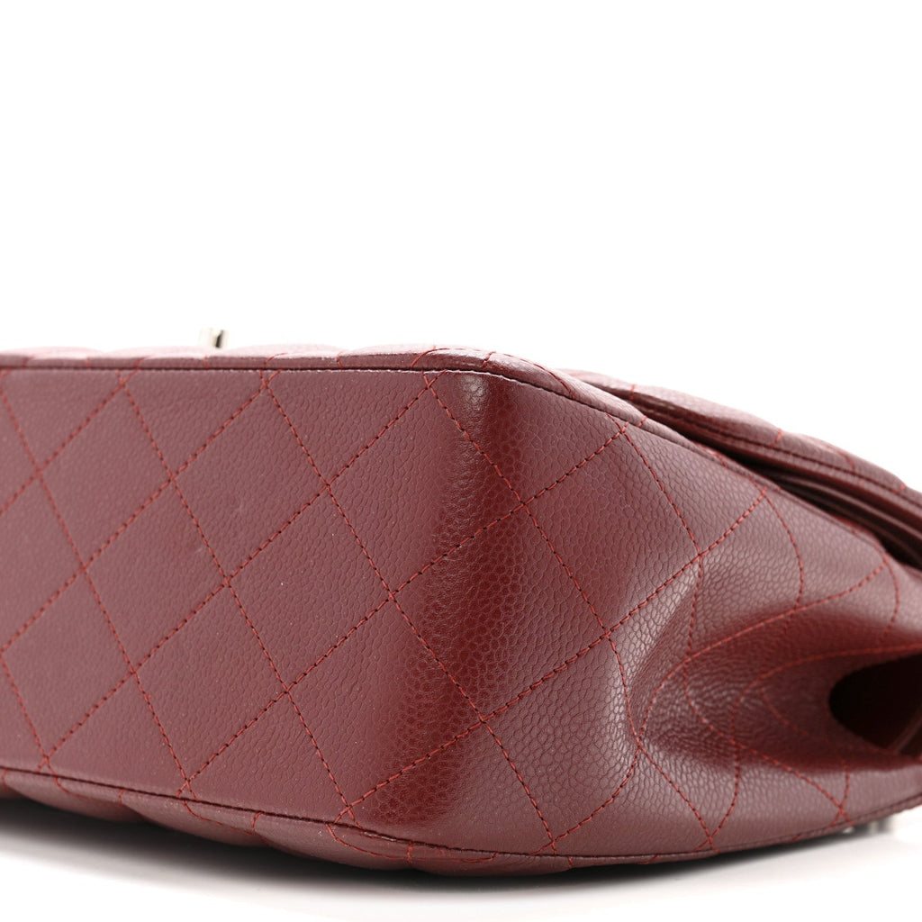 Caviar Quilted Jumbo Double Flap Dark Red