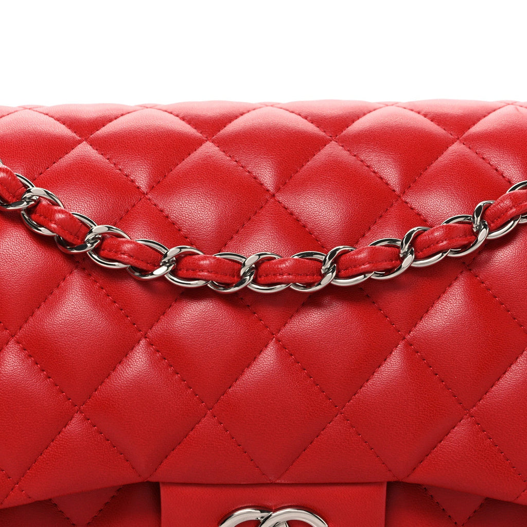 Lambskin Quilted Jumbo Double Flap Red