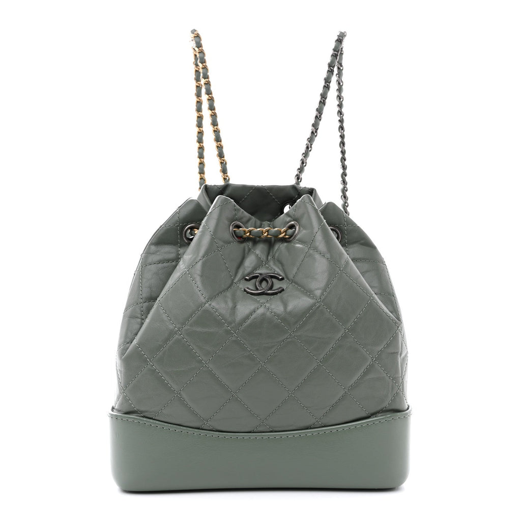 Aged Calfskin Quilted Small Gabrielle Backpack Green
