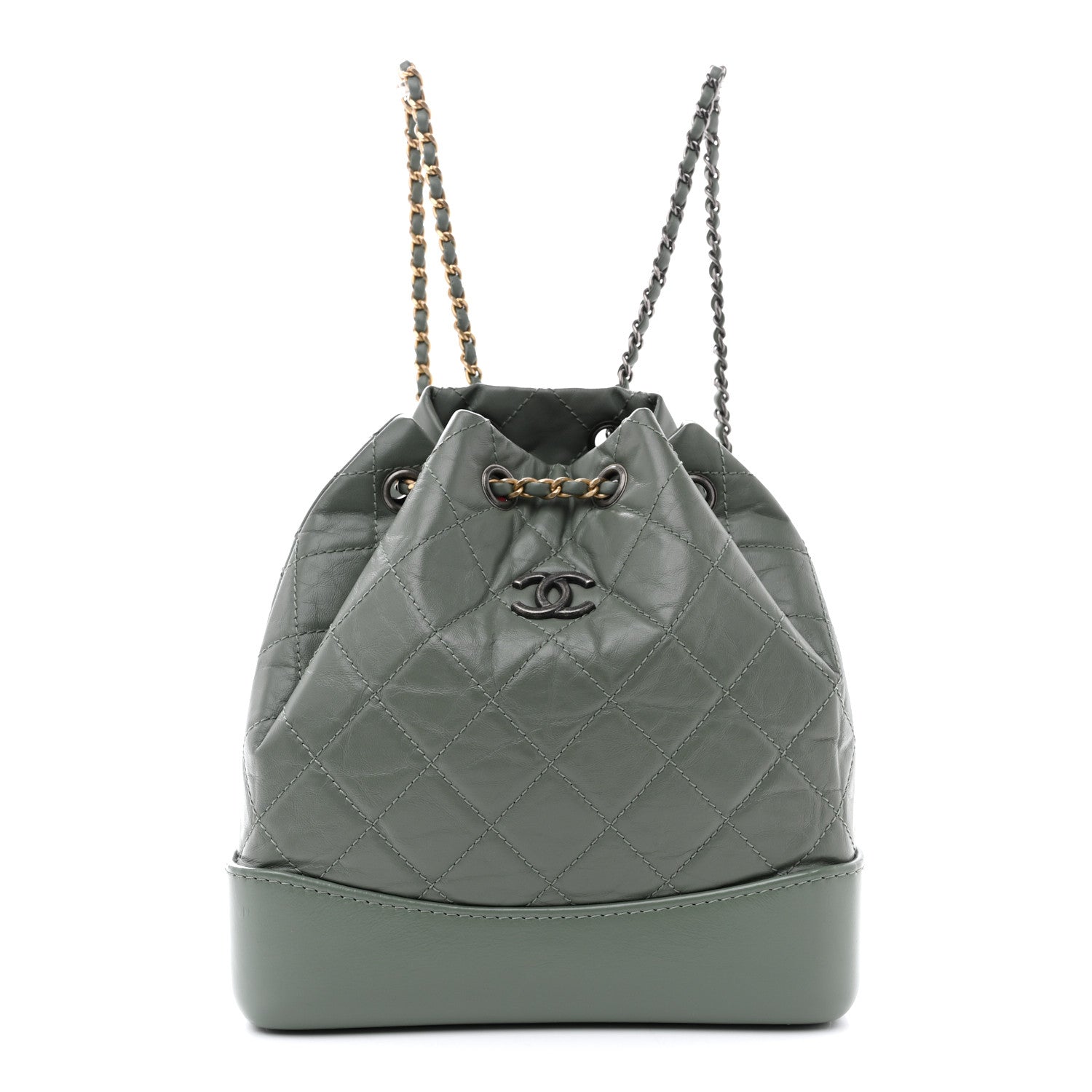 Aged Calfskin Quilted Small Gabrielle Backpack Green