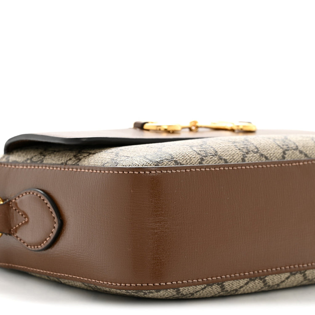GG Supreme Monogram Small Horsebit 1955 Shoulder Bag Beige Brown Sugar