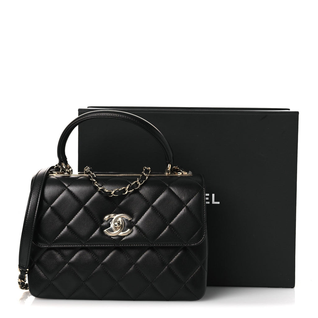 Lambskin Quilted Small Trendy CC Dual Handle Flap Bag Black