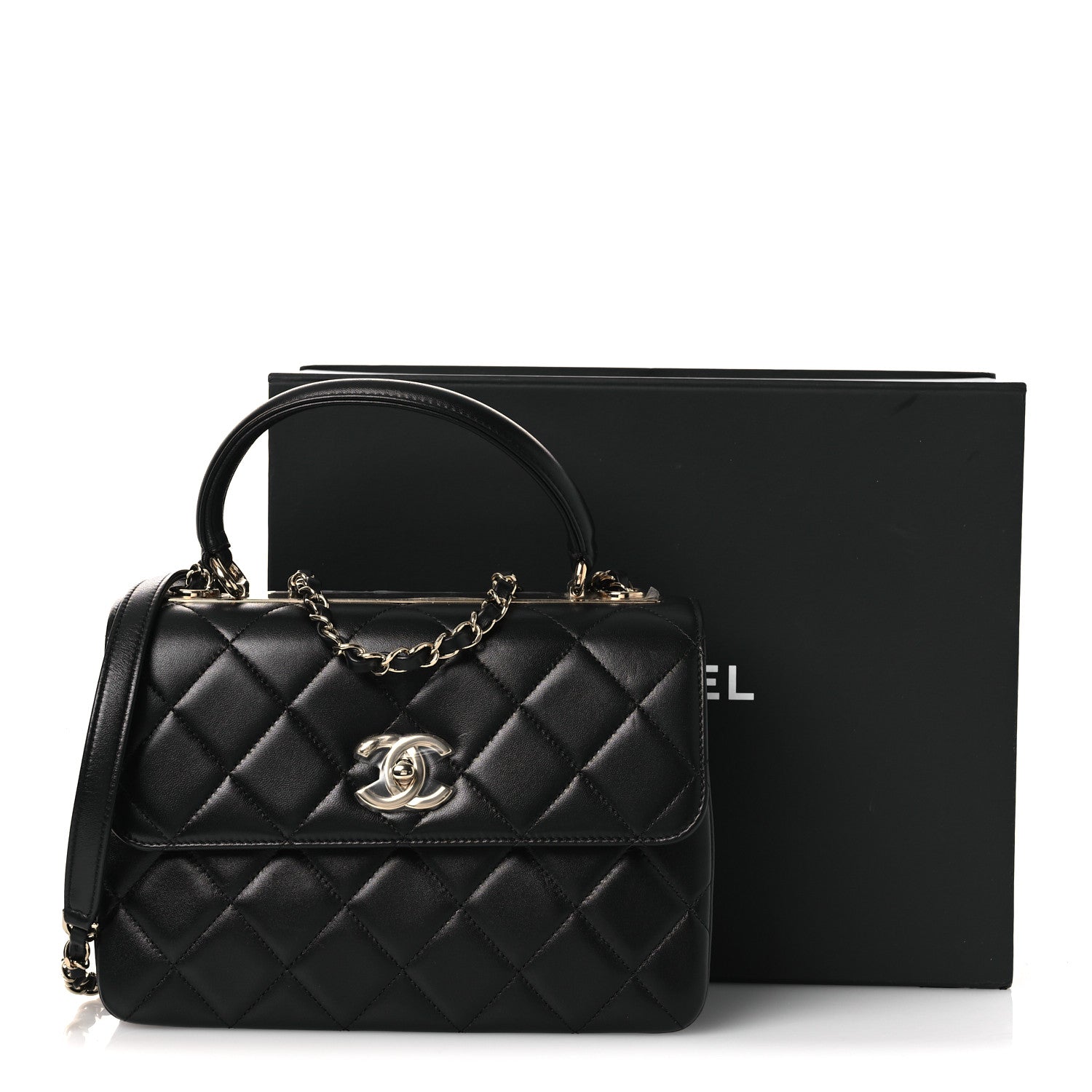 Lambskin Quilted Small Trendy CC Dual Handle Flap Bag Black