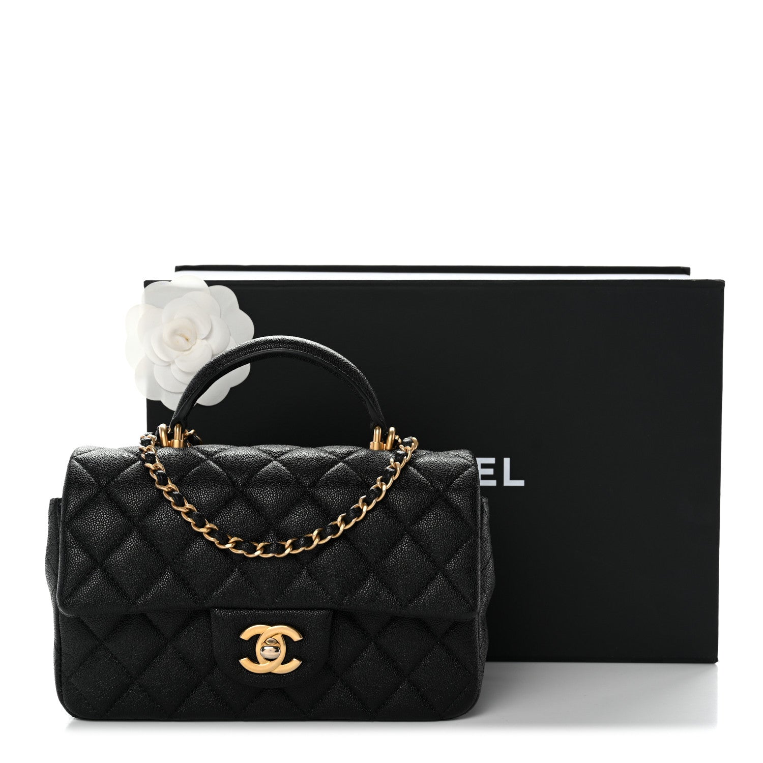 Caviar Quilted Mini Top Handle Rectangular Flap Black