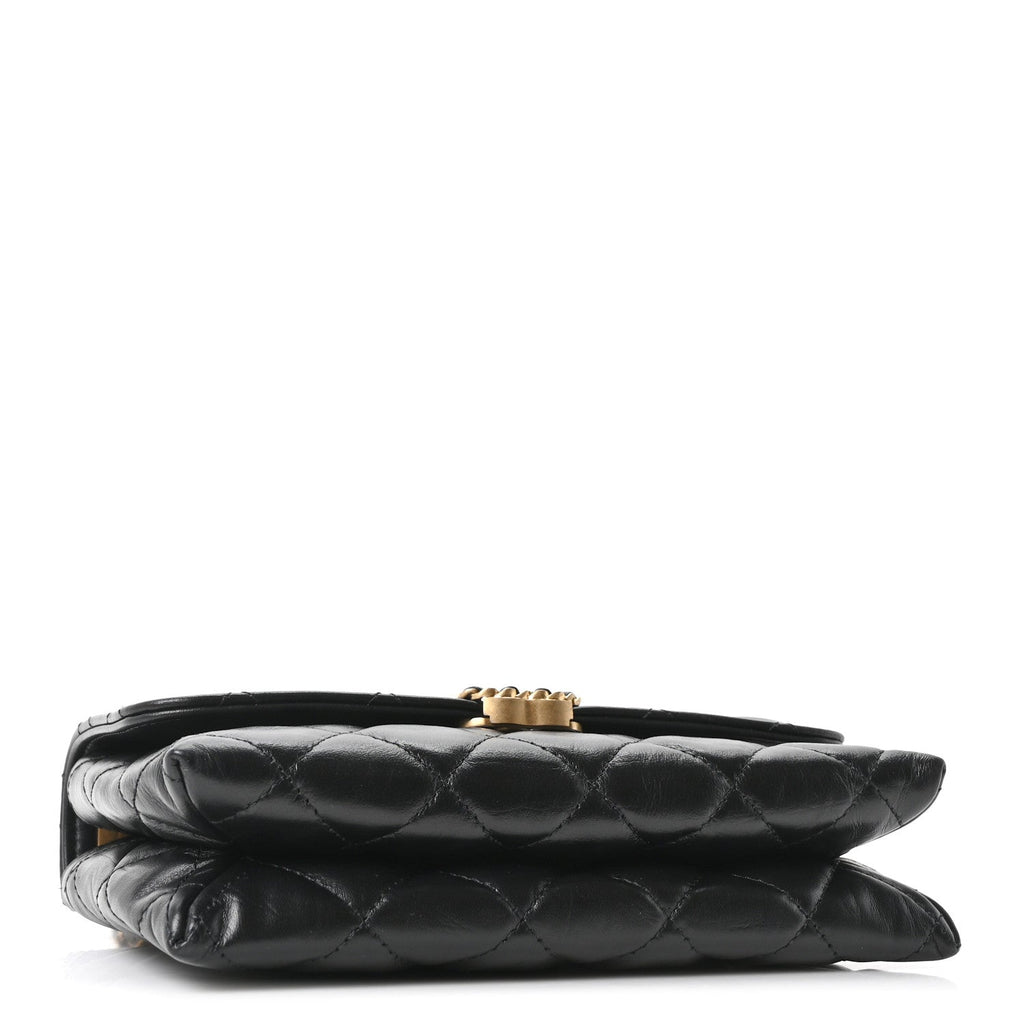 Lambskin Quilted Chanel 19 Chain Flap Wallet Black