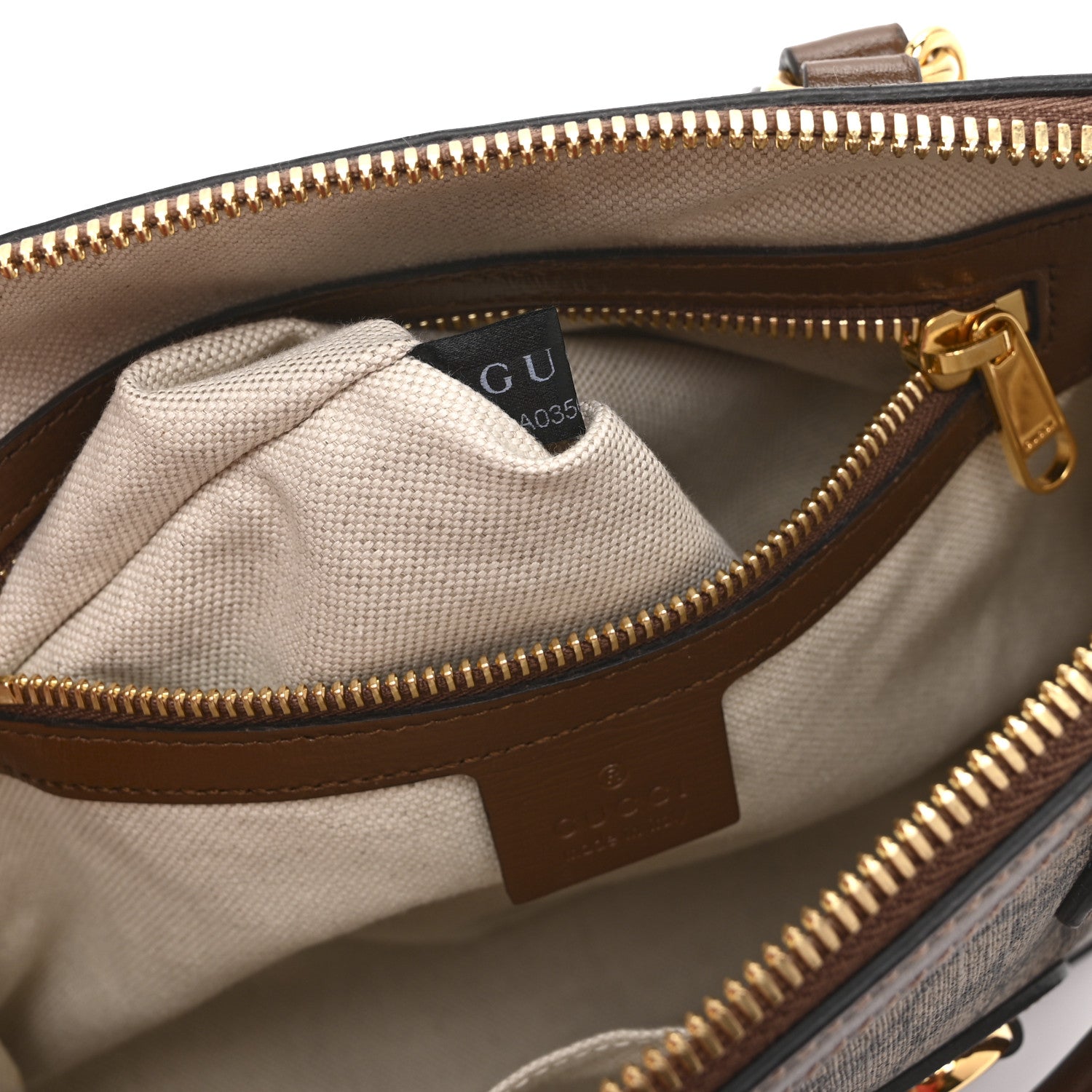 GG Supreme Monogram Azalea Calfskin Small Horsebit 1955 Top Handle Bag Beige Ebony Brown Sugar