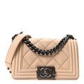 Calfskin Double Stitch Small Boy Flap Beige