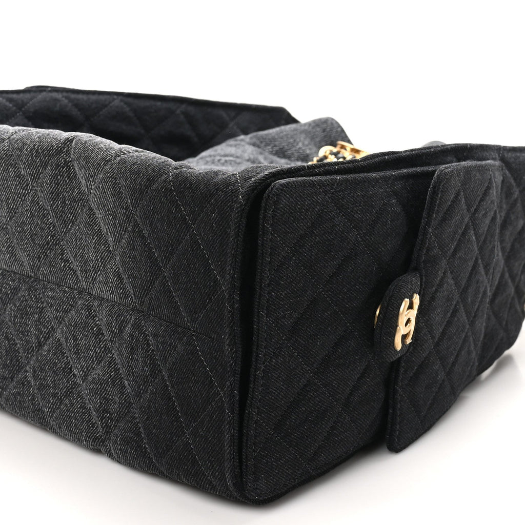 Washed Denim Quilted Medium Chanel 25 Handbag Black