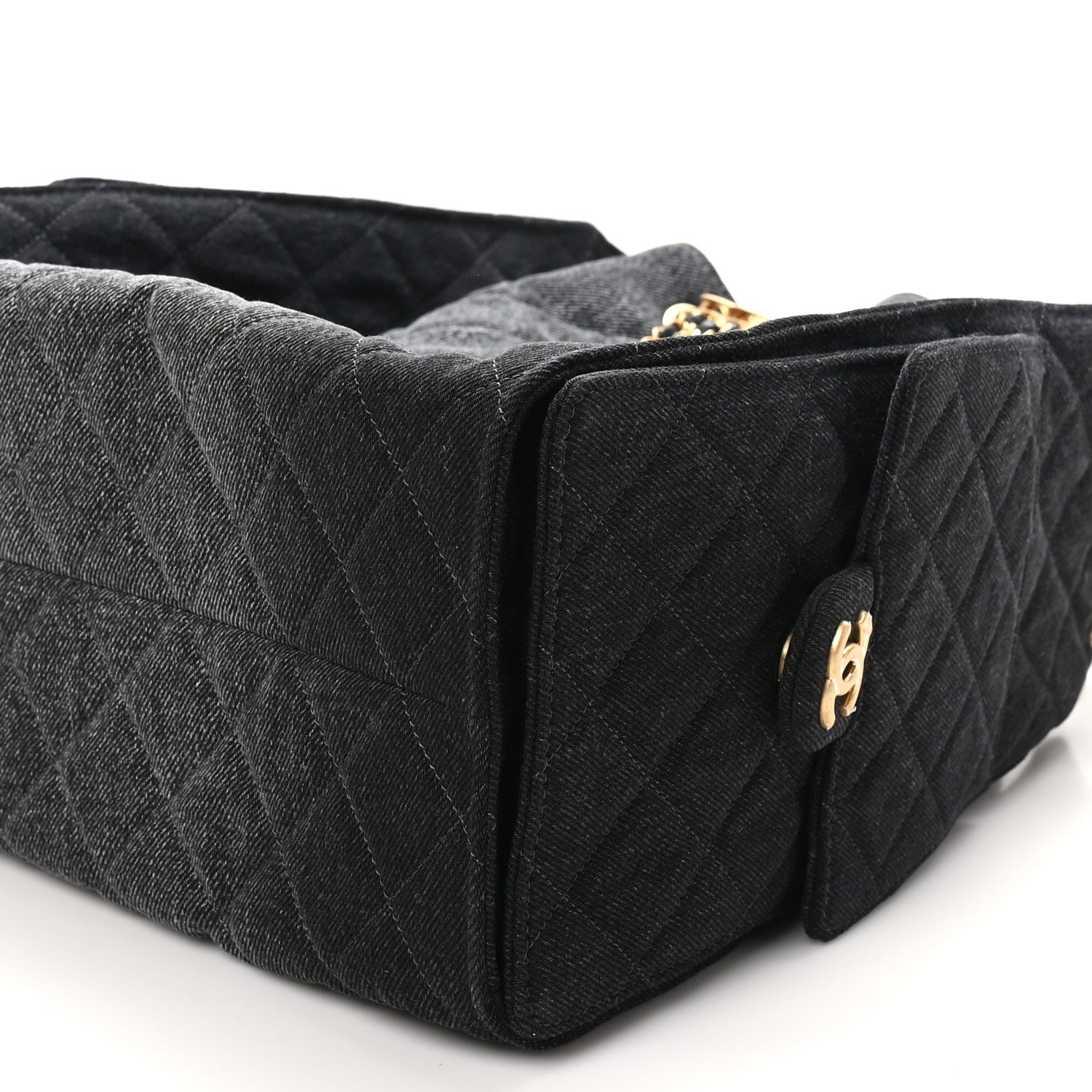 Washed Denim Quilted Medium Chanel 25 Handbag Black