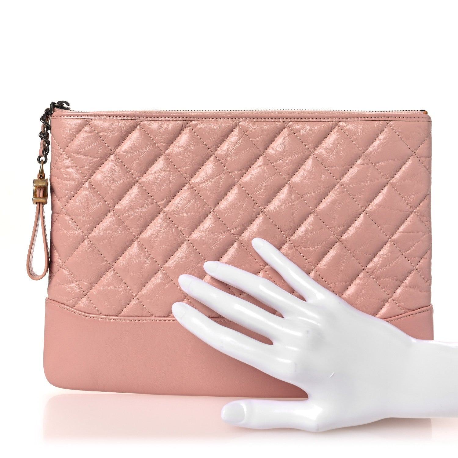 Aged Calfskin Quilted Medium Gabrielle Cosmetic Case Pink