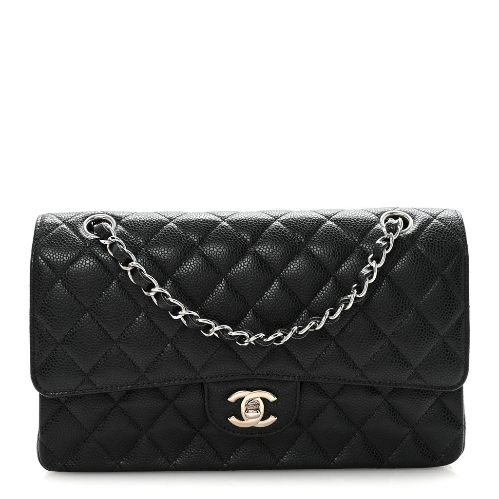 Caviar Quilted Medium Double Flap Black