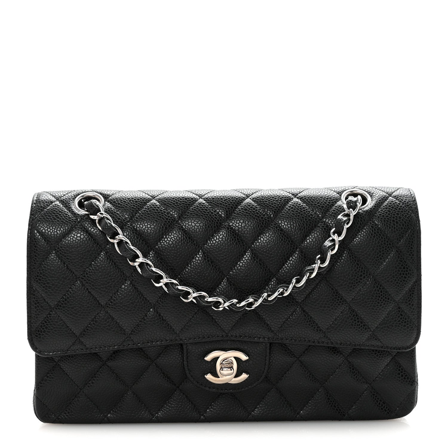Caviar Quilted Medium Double Flap Black