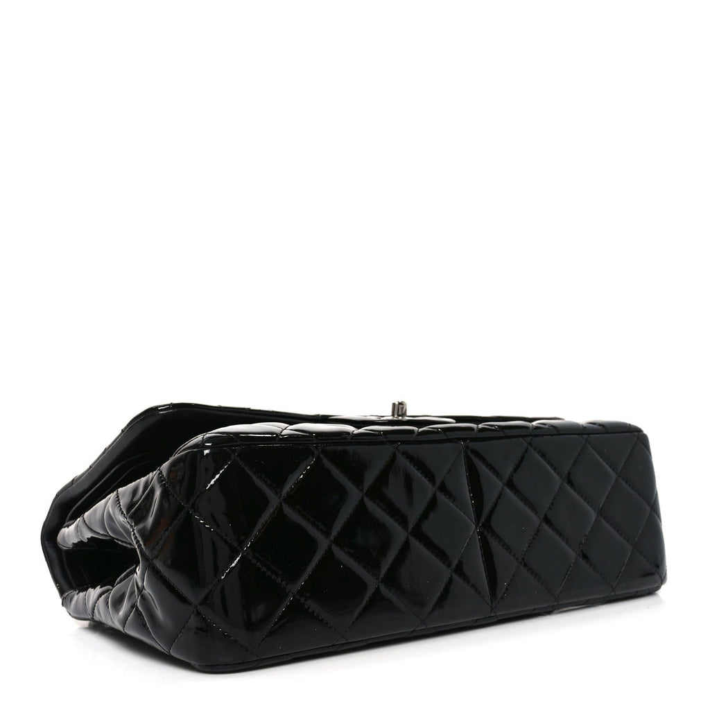 Patent Quilted Jumbo Double Flap Black