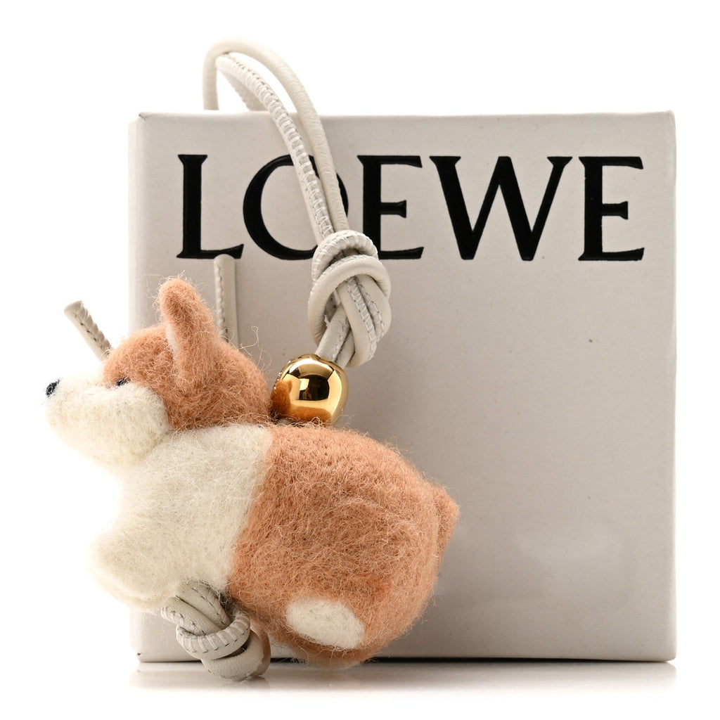 Calfskin Felt Corgi Bag Charm Soft Soft White Orange