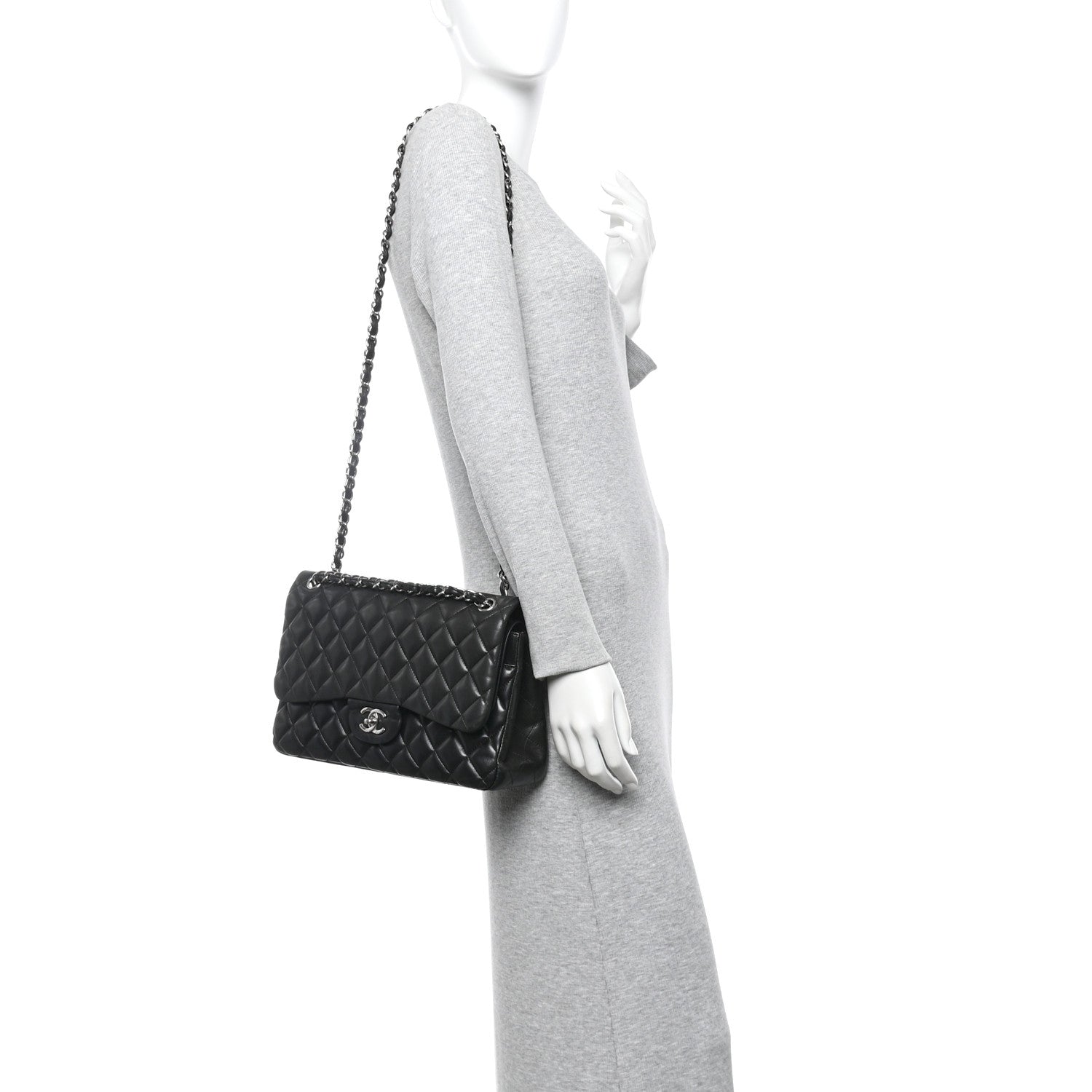 Lambskin Quilted Jumbo Double Flap Black