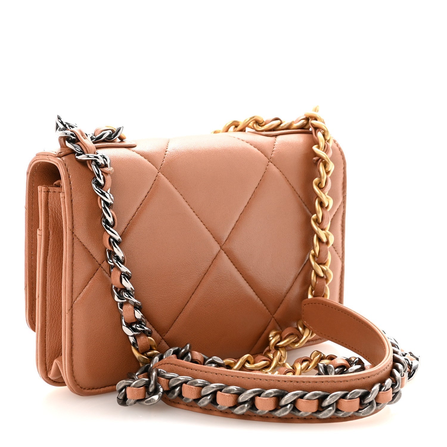 Lambskin Quilted Chanel 19 Wallet On Chain WOC Brown