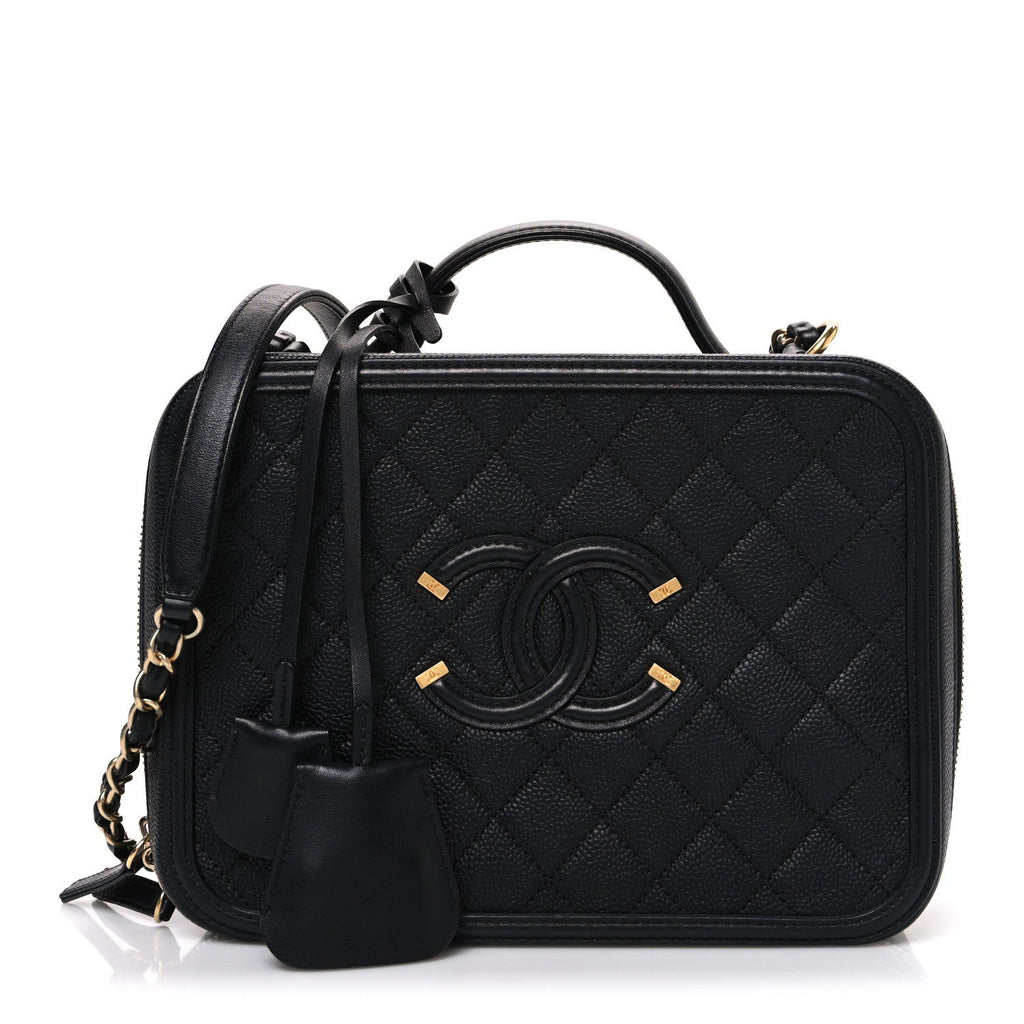 Caviar Quilted Large CC Filigree Vanity Case Black
