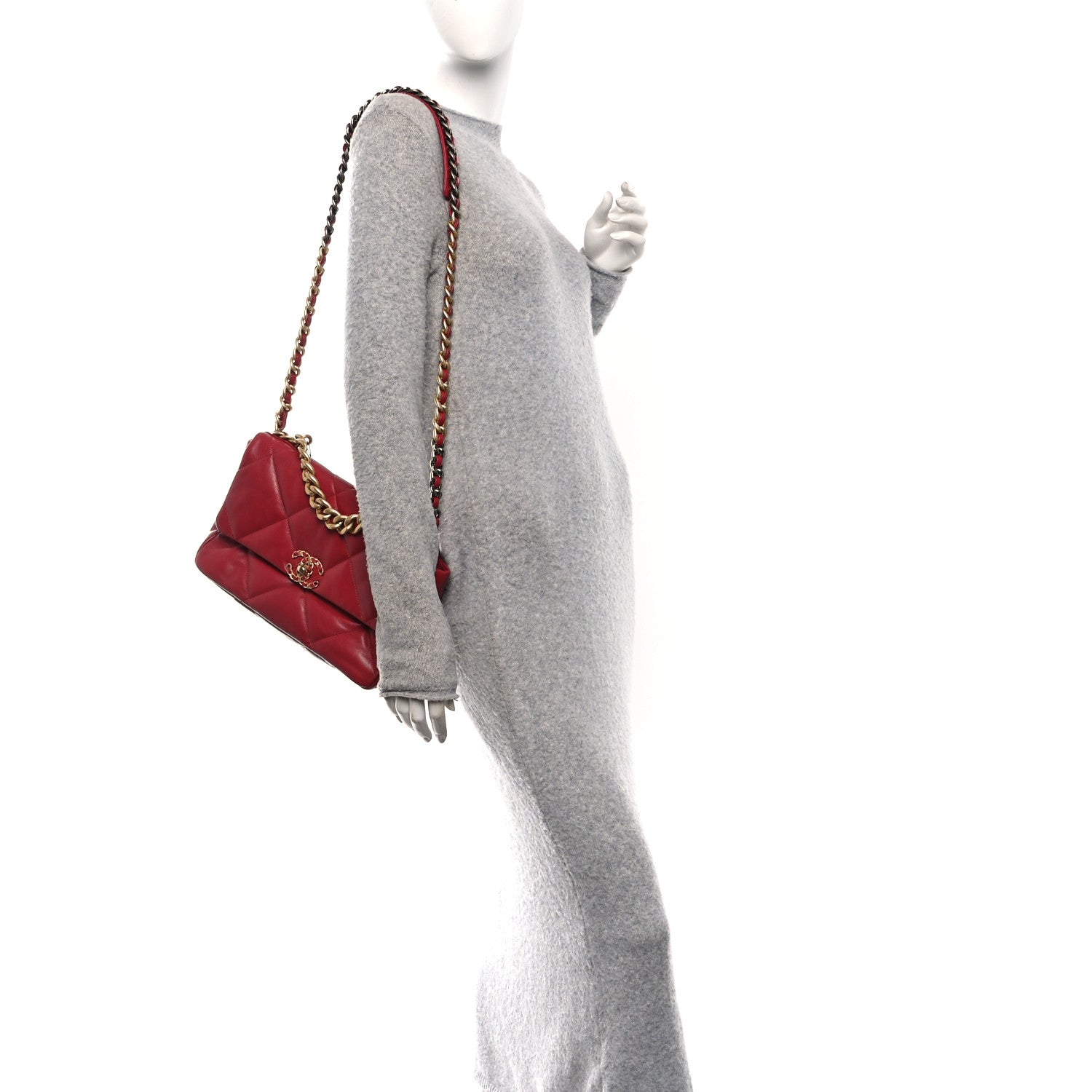 Goatskin Quilted Large Chanel 19 Flap Red
