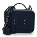 Caviar Quilted Medium CC Filigree Vanity Case Navy