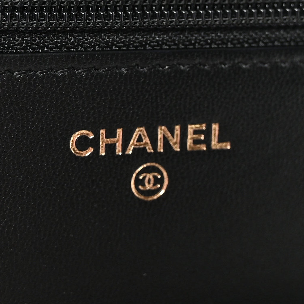 Lambskin Quilted Pearl Crown Wallet On Chain WOC Black