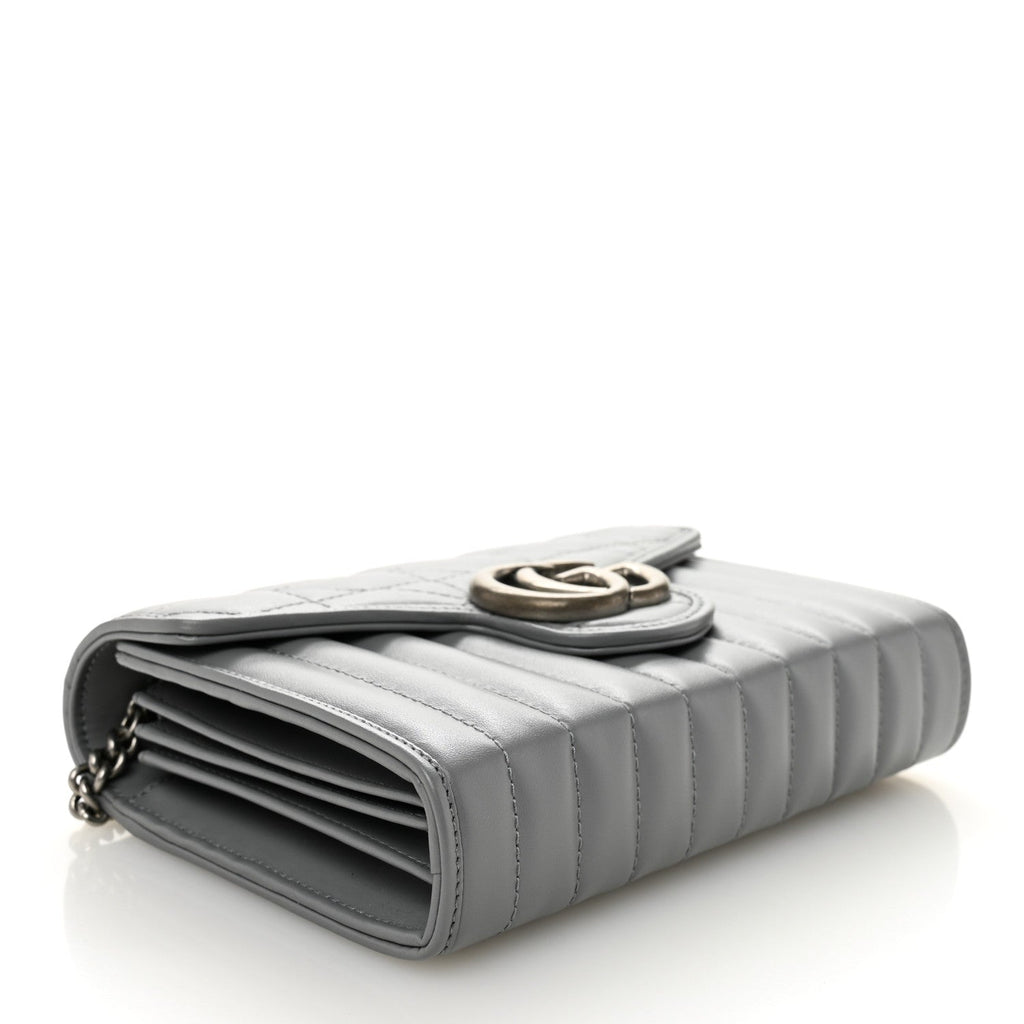 Calfskin Matelasse Aria GG Marmont Chain Wallet Deep Grey