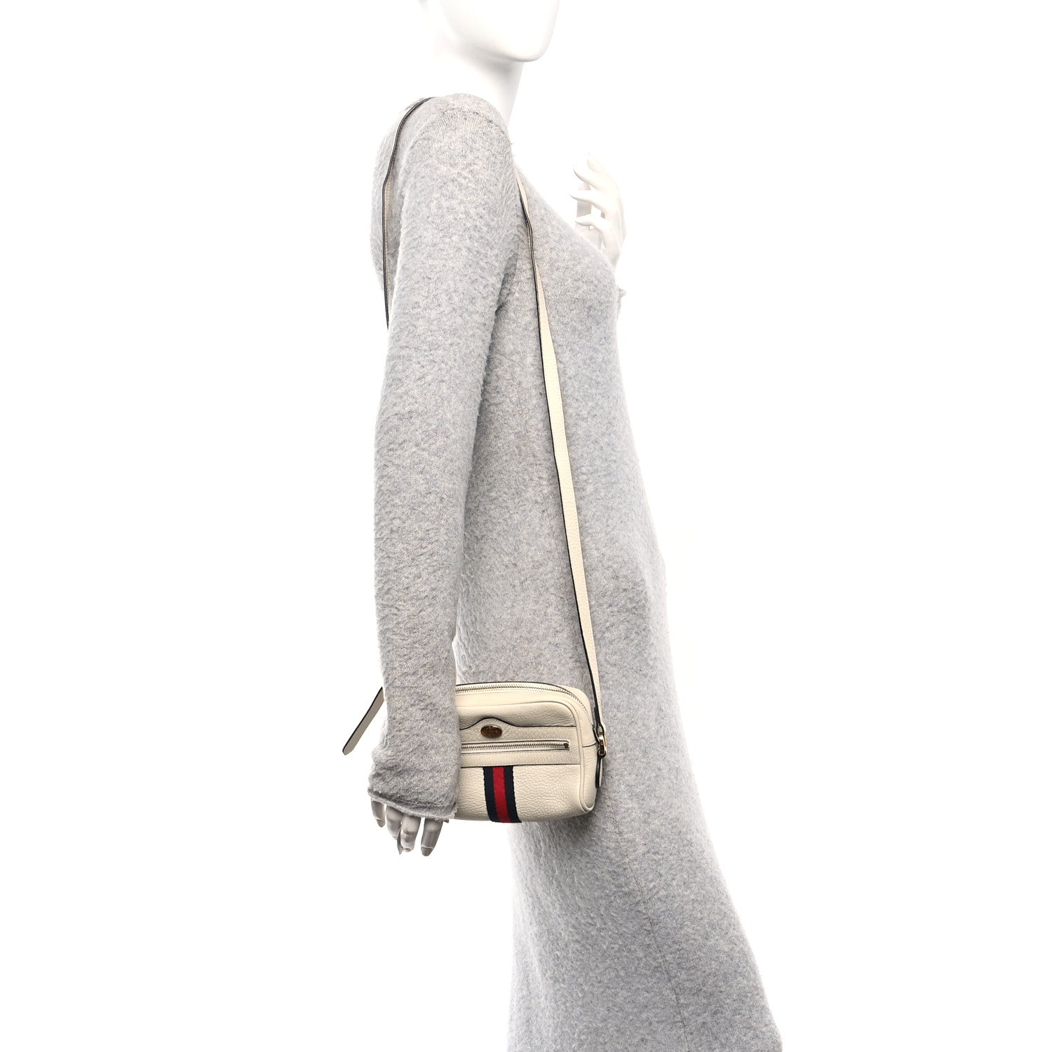 Textured Dollar Calfskin Web Mini Ophidia Shoulder Bag Mystic White