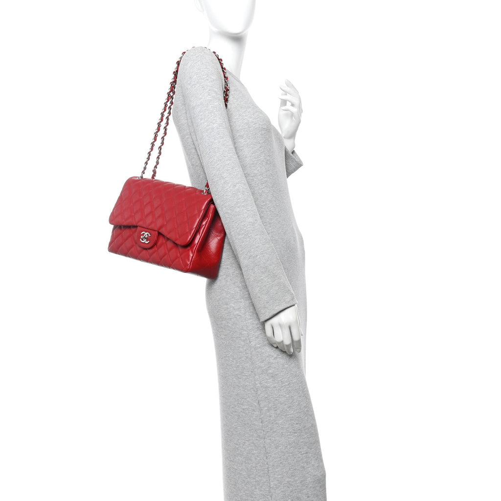 Caviar Quilted Jumbo Double Flap Dark Red