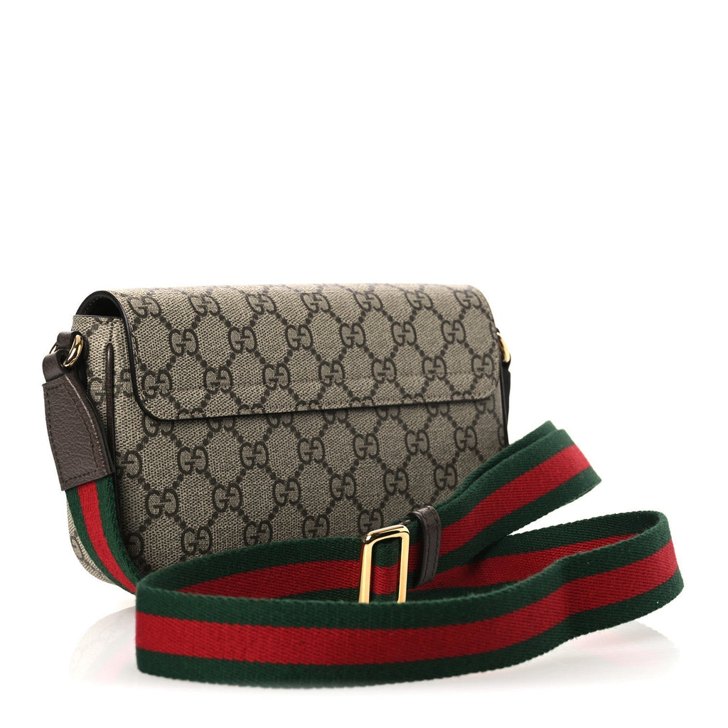 GG Supreme Monogram Textured Dollar Calfskin Web Mini Ophidia Envelope Shoulder Bag Beige Ebony New Acero