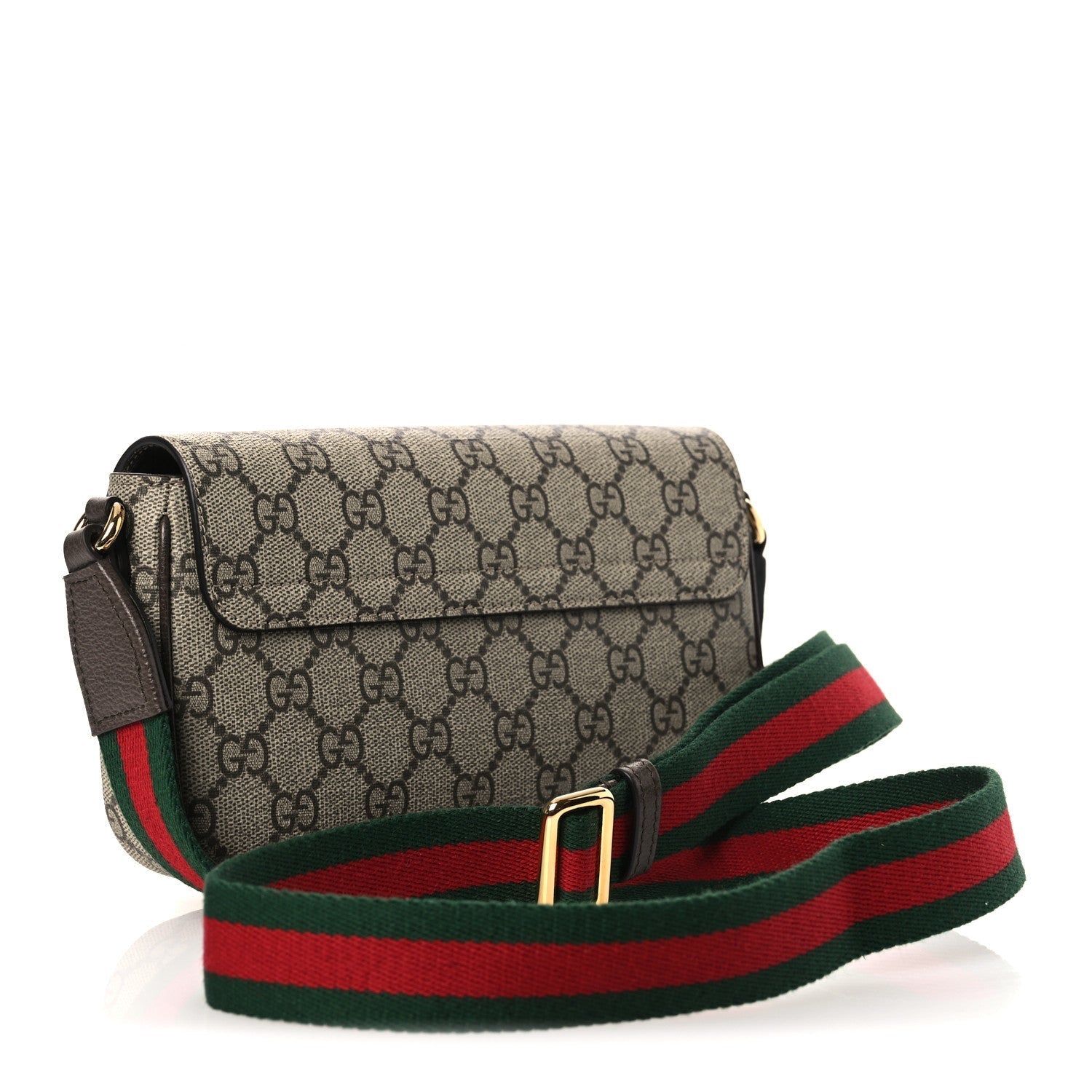 GG Supreme Monogram Textured Dollar Calfskin Web Mini Ophidia Envelope Shoulder Bag Beige Ebony New Acero